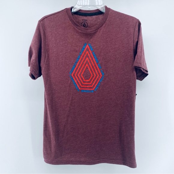 Volcom Women's Modern Fit Radiation Tee Size Large Maroon Logo Graphic - Picture 1 of 9